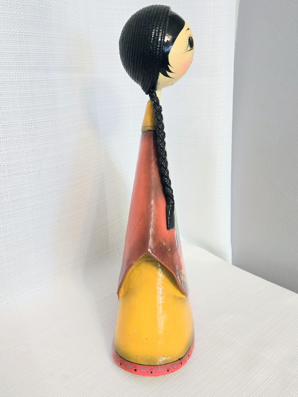 Vintage Ser Me Paper Mache Doll Tonala Mexican Folk Art Bird Braid Orange - Picture 4 of 8